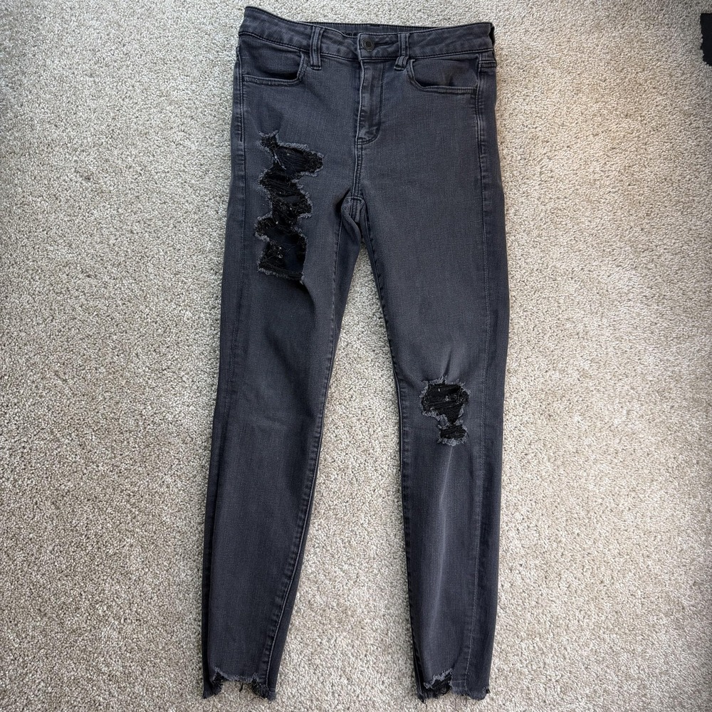 American Eagle Outfitters Skinny Jeans Womens 8 Gray Distressed Sequin Stretch